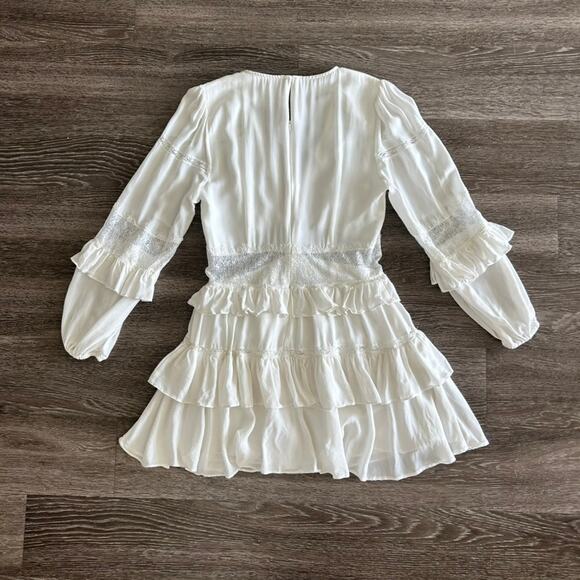 EUC Cinq à Sept Sanya Dress Ivory 100% Silk Tiered Mini Dress Size 6 Ruffle Lace - Picture 6 of 16
